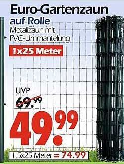 Euro-Gartenzaun auf Rolle mit PVC-Ummantelung 1x25 Meter