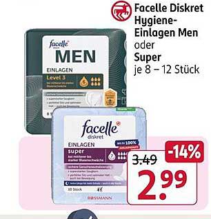 Facelle Diskret Hygiene-Einlagen Men oder Super je 8 – 12 Stück