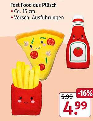 Fast Food aus Plüsch - Ca. 15 cm - Verschiedene Ausführungen