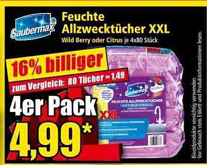 Feuchte Allzwecktücher XXL - Wild Berry oder Citrus - 4er Pack