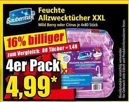 Feuchte Allzwecktücher XXL - Wild Berry oder Citrus je 4x80 Stück
