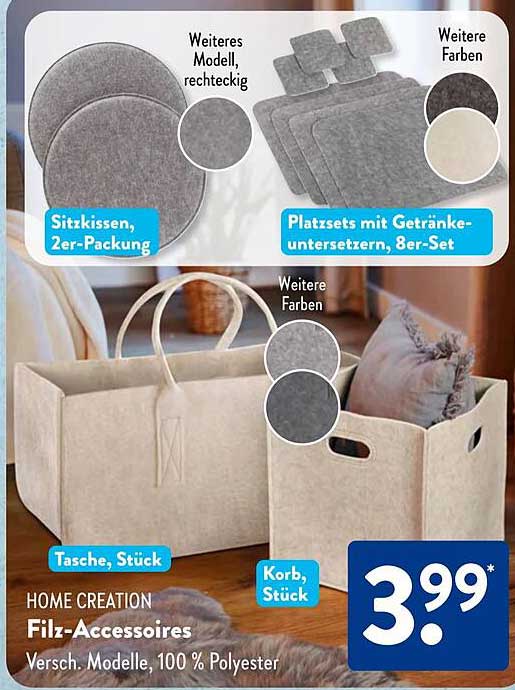 Filz-Accessoires: Sitzkissen, Platzsets, Tasche und Korb