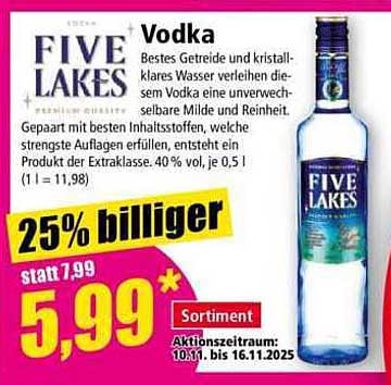 FIVE LAKES Vodka - 25% günstiger