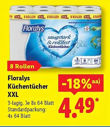 Floraly's Küchentücher XXL - 3-lagig, 8 Rollen