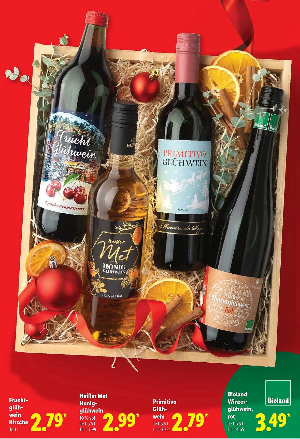 Frucht-Glühwein Kirsche, Heißer Met Honig-Glühwein, Primitivo Glühwein, und Bio Winzer-Glühwein Rot