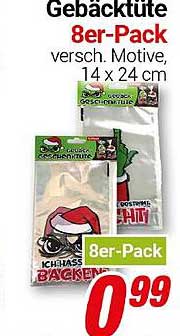 Gebacktüten 8er-Pack, verschiedene Motive, 14 x 24 cm