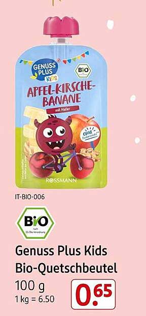 Genuss Plus Kids Bio-Quetschbeutel Apfel-Kirsche-Banane 100 g