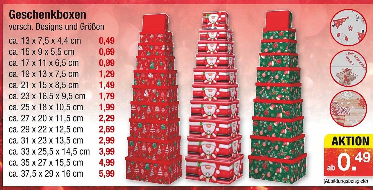 Geschenkboxen in verschiedenen Designs und Größen
