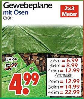 Gewebeplane mit Ösen Grün 2x3 Meter