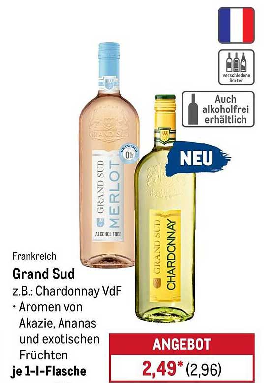 Grand Sud Chardonnay und Merlot – alkoholfreie Weine aus Frankreich