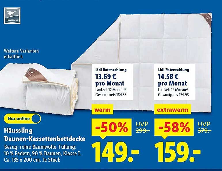 Häussling Daunen-Kassettenbettdecke - 50% Rabatt