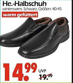 He-Halbschuh - winterwarm, Schwarz, Größen: 40-45