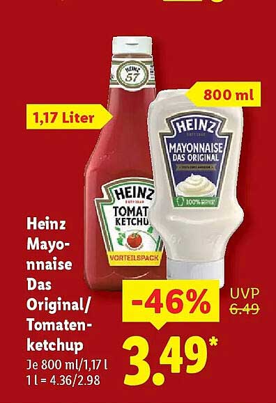 Heinz Mayonnaise Das Original/Tomatenketchup 800 ml