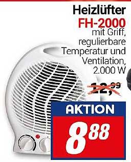 Heizlüfter FH-2000 mit Griff, regulierbare Temperatur und Ventilation, 2000 W