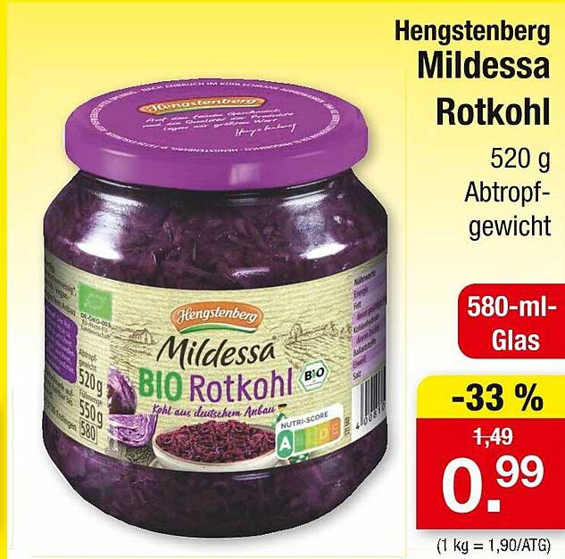 Hengstenberg Mildessa BIO Rotkohl 520 g