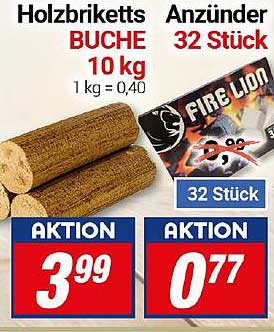 Holzbriketts Buche 10 kg und Anzünder 32 Stück