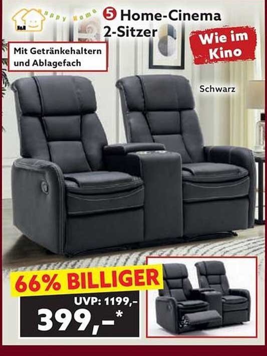 Home-Cinema 2-Sitzer mit Getränkehaltern und Ablagefach