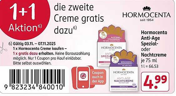 Hormocenta Anti-Age Spezial- oder Nachtcreme 75 ml für 4,99 €