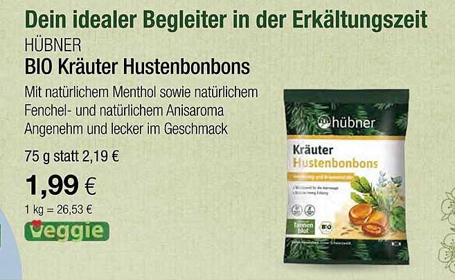 HÜBNER BIO Kräuter Hustenbonbons