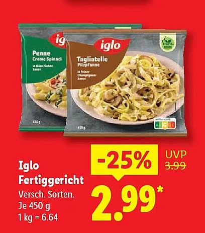 Iglo Fertiggericht – 25% Preisnachlass auf klassische Sorten