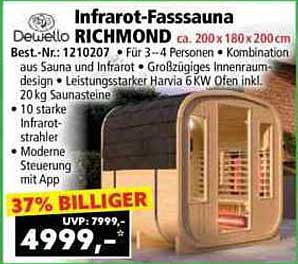 Infrarot-Fasssauna RICHMOND für 3-4 Personen