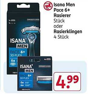 Isana Men Pace 6+ Rasierer Stück oder Rasierklingen 4 Stück