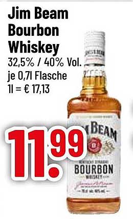 Jim Beam Bourbon Whiskey - 0,7L für nur 11,99 €