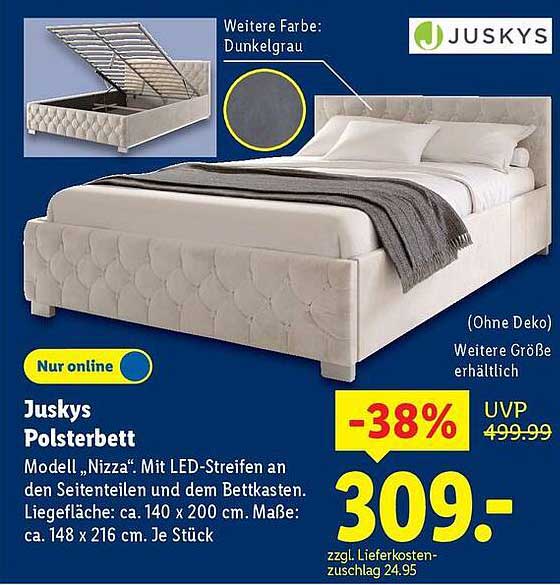 Juskys Polsterbett Modell „Nizza“ mit LED-Streifen