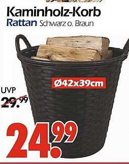 Kaminholz-Korb Rattan Schwarz o. Braun 42x39 cm