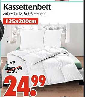 Kassettenbett Zirbenholz, 90% Federn, 135x200cm