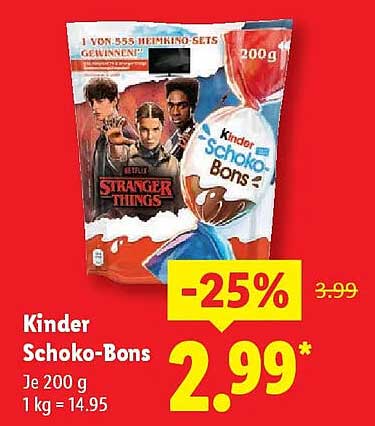 Kinder Schoko-Bons 200 g - 25% reduziert