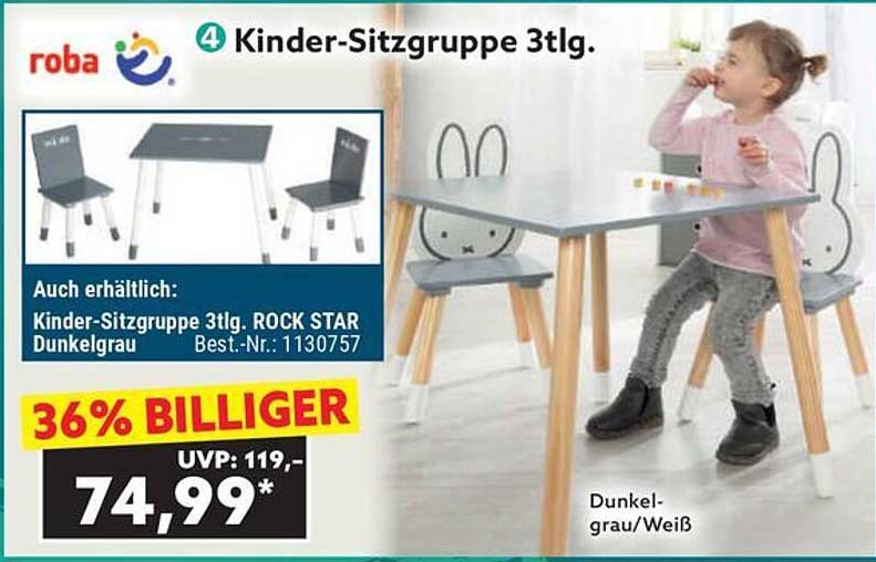 Kinder-Sitzgruppe 3tlg. Dunkelgrau/Weiß von roba