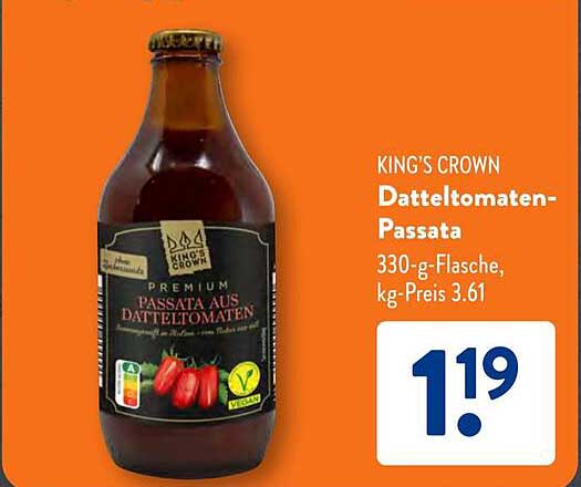 KING'S CROWN Datteltomaten-Passata 330-g-Flasche