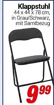 Klappstuhl 44 x 44 x 78 cm, in Grau/Schwarz, mit Samtbezug