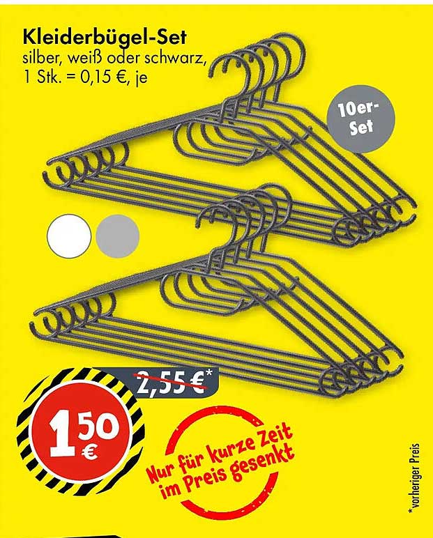 Kleiderbügel-Set - Silber, Weiß oder Schwarz, 10er-Set