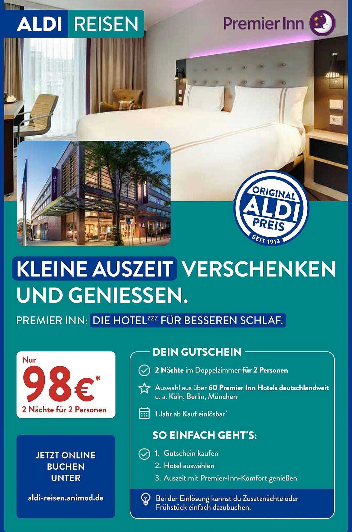 Kleine Auszeit verschenken und genießen – 2 Nächte im Premier Inn für 2 Personen