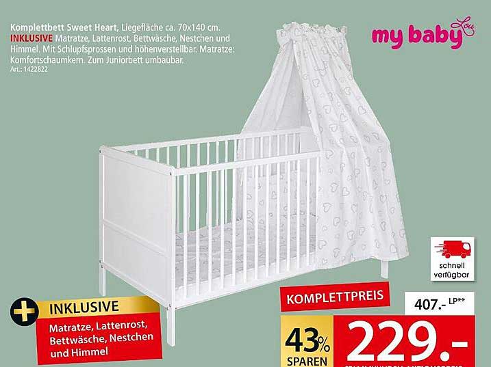 Komplettbett Sweet Heart, Inklusive Matratze, Lattenrost, Bettwäsche, Nestchen und Himmel