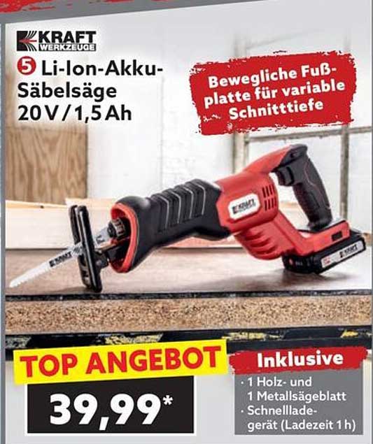 Kraft Li-Ion-Akku-Säbelsäge 20 V / 1,5 Ah
