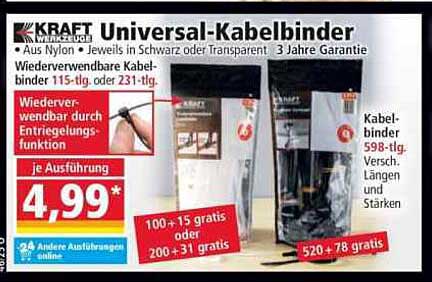 KRAFT Universal-Kabelbinder – Wiederverwendbare Kabelbinder in Schwarz oder Transparent