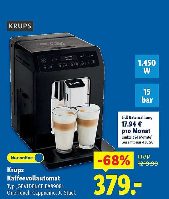 Krups Kaffeevollautomat Typ „GEVIDENCE EA8908“ One-Touch-Cappuccino