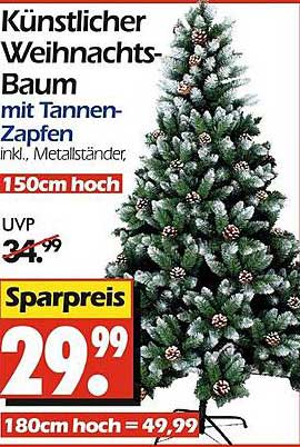 Künstlicher Weihnachtsbaum mit Tannenzapfen, 150 cm hoch