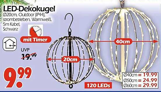 LED-Dekokugel Ø20cm, Outdoor (IP44), strombetrieben, Warmweiß, 5m Kabel, Schwarz