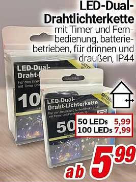 LED-Dual-Drahtlichterkette mit Timer und Fernbedienung, batteriebetrieben, für drinnen und draußen, IP44
