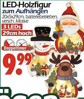 LED-Holzfigur zum Aufhängen - 20x5x29cm, Batteriebetrieben, verschiedene Motive