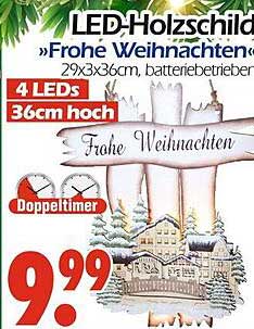 LED-Holzschild 'Frohe Weihnachten' 29x3x36cm, batteriebetrieben