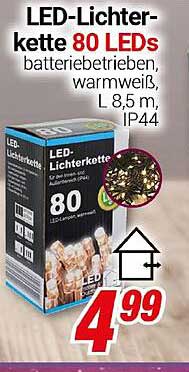 LED-Lichterkette 80 LEDs batteriebetrieben, warmweiß, L 8,5 m, IP44