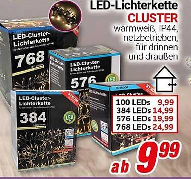 LED-Lichterkette CLUSTER warmweiß, netzbetrieben, IP44, für drinnen und draußen