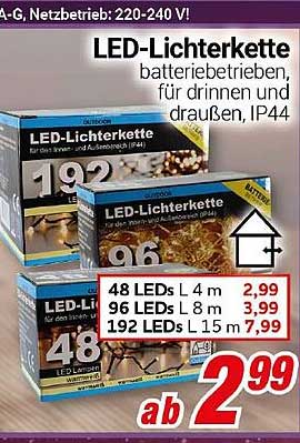 LED-Lichterkette mit 48, 96 oder 192 LEDs – für drinnen und draußen, IP44