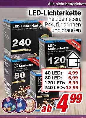 LED-Lichterkette, netzbetrieben, IP44, für drinnen und draußen