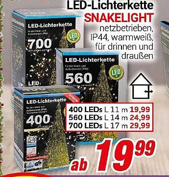 LED-Lichterkette SNAKELIGHT - netzbetrieben, IP44, warmweiß, für drinnen und draußen
